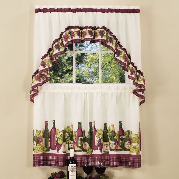 Chardonnay Window Kitchen Curtains 3-Piece Printed Tier & Swag Set - 57" (W) x - Picture 1 of 1